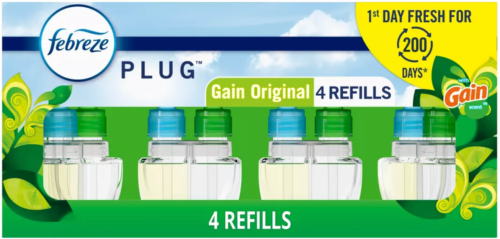 Febreze Plug In Air Freshener, Odor-Fighting Gain Scented Oil Refill, 4 Refills