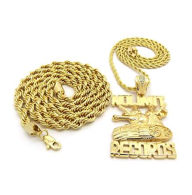 Hip Hop Gold NO LIMIT RECORD Pendant & 24" NO LIMIT Herringbone Chain Necklace E - Foto 2