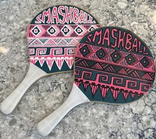 Smashball Wooden Paddle Set Retro Vibrant Pink Sport Art Deco Racquet 9.5  