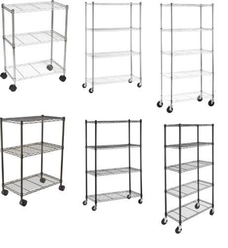 3/4/5 Tier Metal Storage Rack/Shelving on Wheel Wire Shelf Kitchen/Office Unit - Picture 1 of 22
