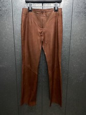True Vintage Vakko NY Lamb Leather Floral Embossed Pants - Caramel Brown - M