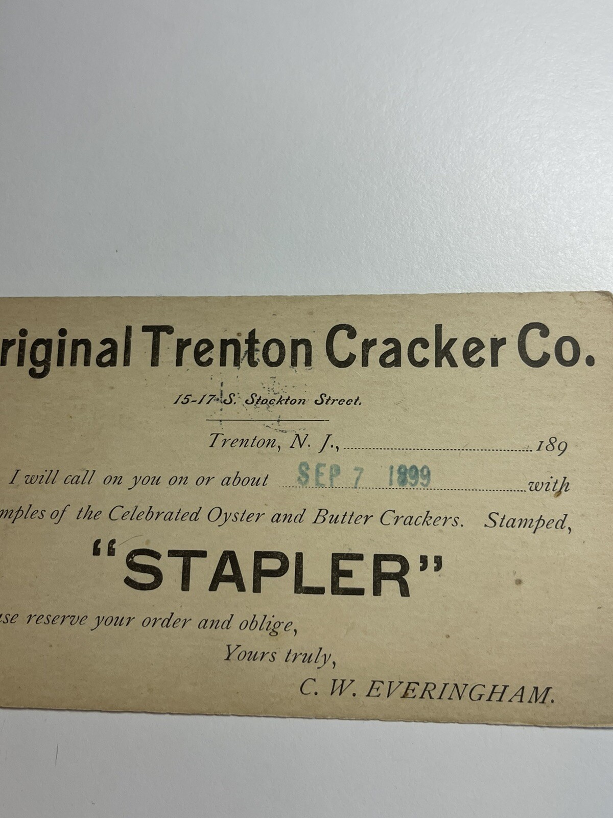 Rare 1899 Stapler USA Advertising Postcard Trenton Oyster Crackers eBay
