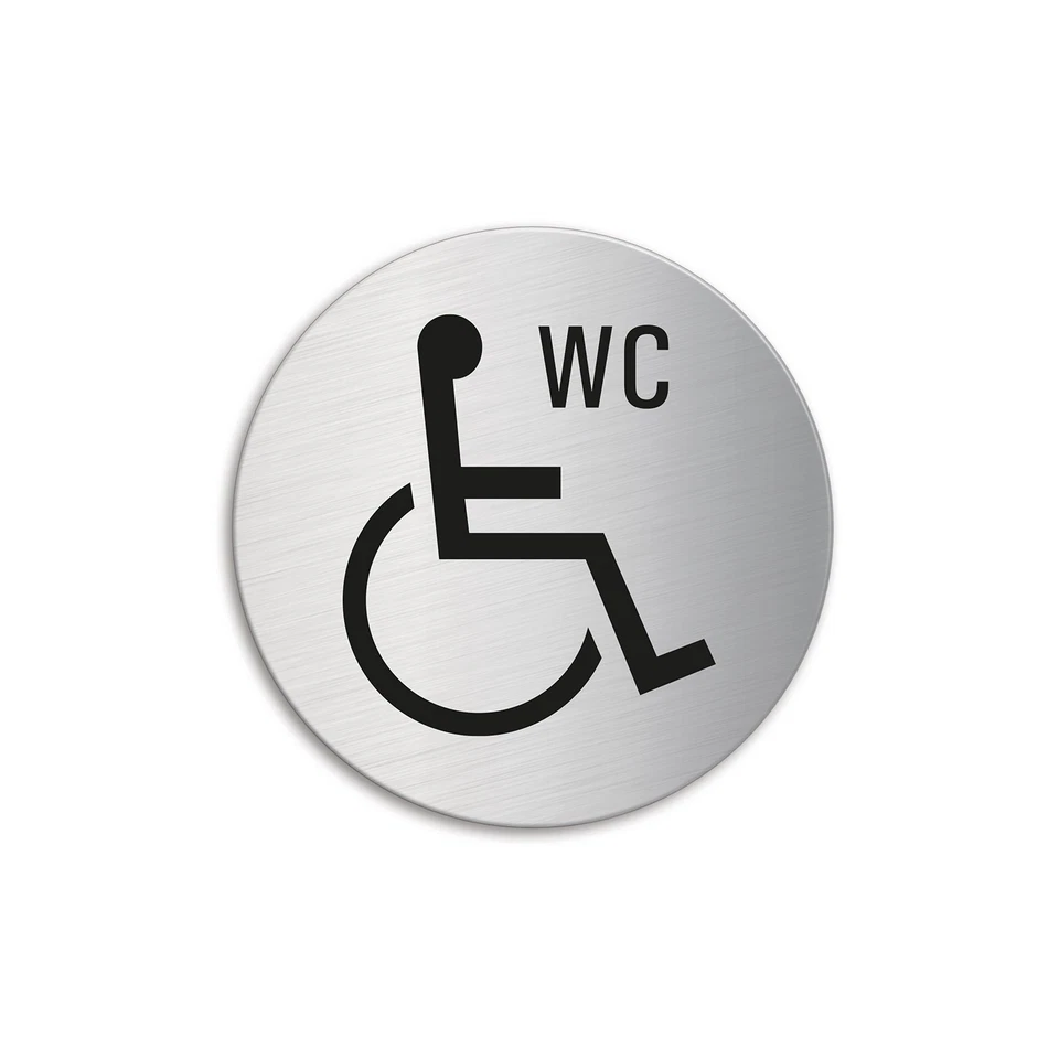 Schild Rollstuhl WC Ø 60 mm Türschild aus Edelstahl matt gebürstet selbstklebend - Bild 1 von 1