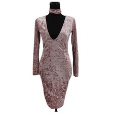 Crushed Velvet Midi Dress Revenge Choker Neck Bodycon Powder Pink Club Size M