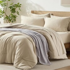 Queen Comforter Set with Sheets, 7 Piece Comforter Set Queen Queen/Full Beige