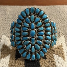 New Authentic Kingman Turquoise Cluster Cuff Bracelet Sterling Silver Large