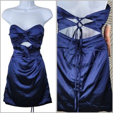 NEW Mini Dress Size 4 Juniors Prom Party Satin Blue Tie Lace Up Back Keyhole