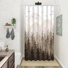 Brown Misty Forest Shower Curtain 36x72 Inch Ombre Nature Tree Fabric