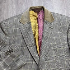 TED BAKER 100% Linen Sport Coat Blazer Size 42R Slim Check Houndstooth Italy Men