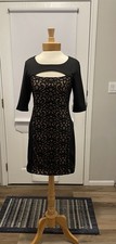 BCX Front Panel Beige & Black Lace Stretch Evening Dress Size 3