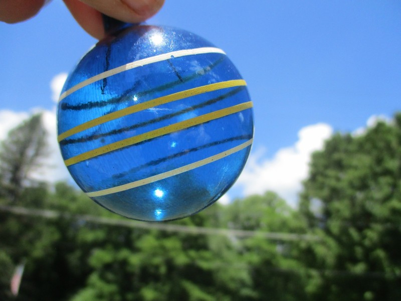 Vintage Mercury Christmas Ornament Vibrant Cobalt Blue Ball Unsilvered Stripes