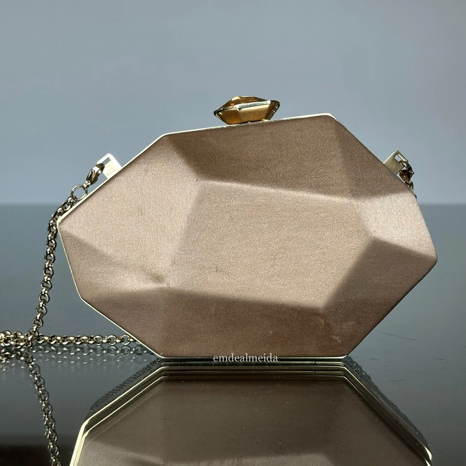 Bolsa de mão Atelier Swarovski cristal ouro mini marina sombra dourada e cetim - Imagem 4 de 4