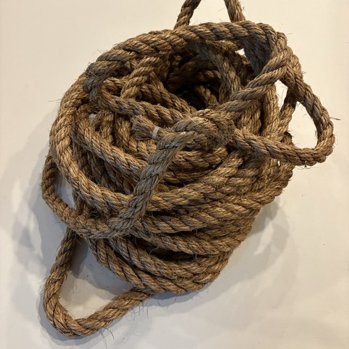 60 Ft 3/4” Hemp Rope Natural Twisted Heavy Duty Used Rustic Nautical