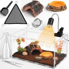 Kathfly 13 Pcs Mini Reptile Terrarium Starter Kit, Acrylic Tank w/ Heating