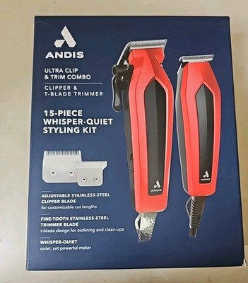 Andis 562324 Ultra Clip & Trim Combo 15-Piece Whisper-Quiet Styling Kit