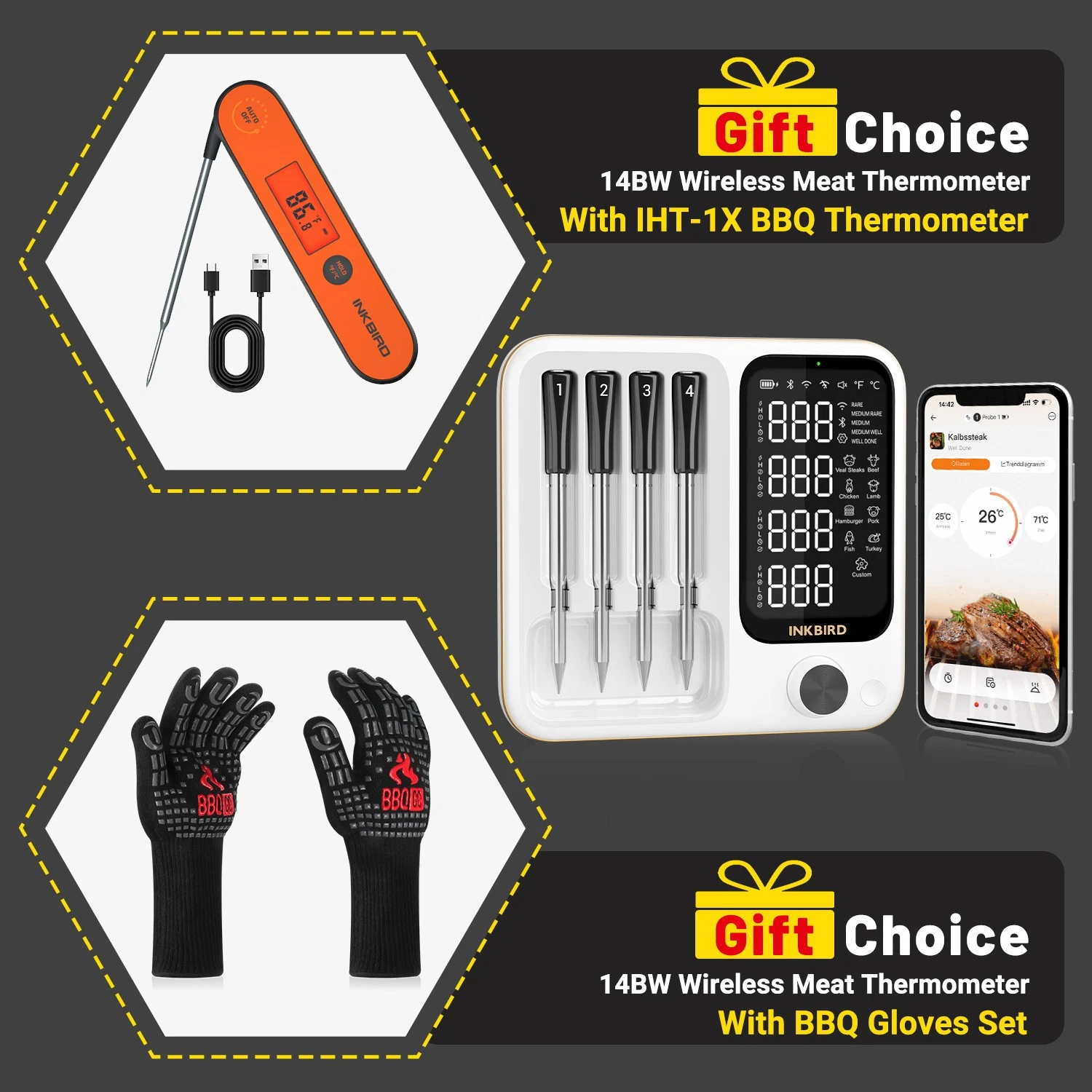 INKBIRD 4-Probe Wireless Meat Thermometer BBQ Glove Instant Read BBQ Thermometer
Opens in a new wind
