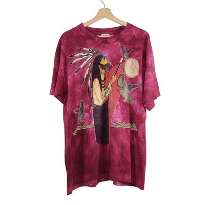 Vtg 1995 The Mountain Native American Gina Gray Tie Dye Red-Pink T-Shirt - XL