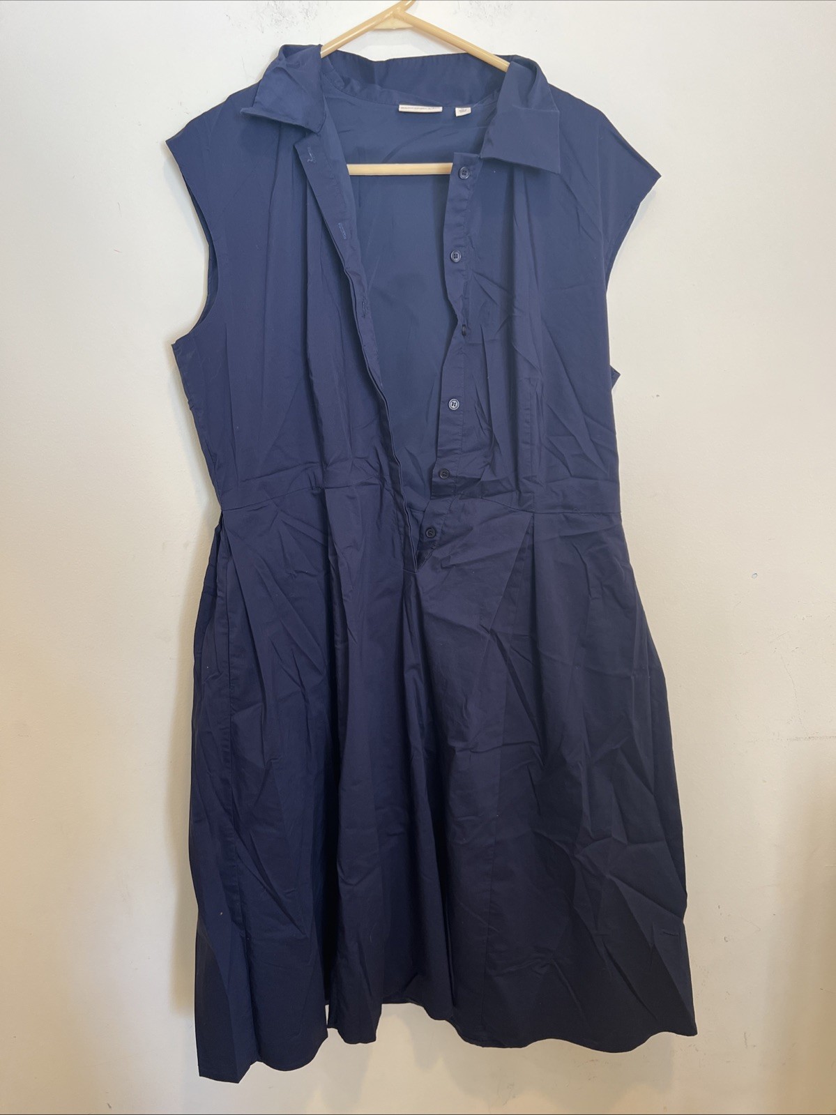 Eva-Mendes Women’s Sleeveless Half Button Collard Navy Dress Size XL