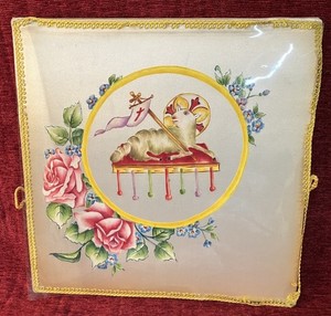Catholic Church Vestment Burse Vintage Hand Painted Lamb of God L-190D