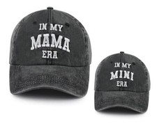 2PCS Mama and Mini Era Matching Hats for Women Kids, Adjustable Black