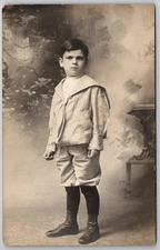 RPPC Edwardian Boy in Knickerbockers Real Photo Postcard Antique 1900s Studio