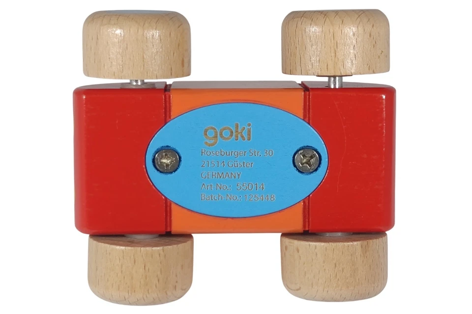 goki 55014 Fahrzeug mit Männchen und Hupe rot Holzauto - Bild 4 von 4