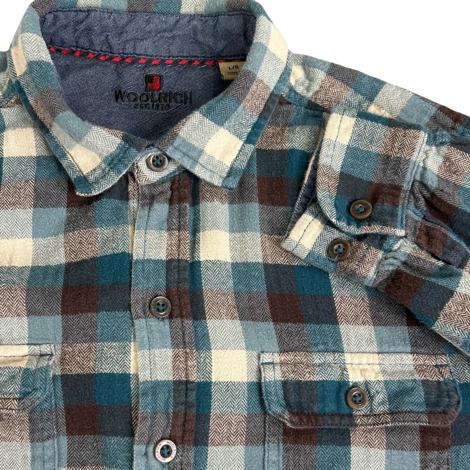 Woolrich Plaid Flannel Shirt Blue Outdoor Gorpcore Cabin Women's Large Hiking