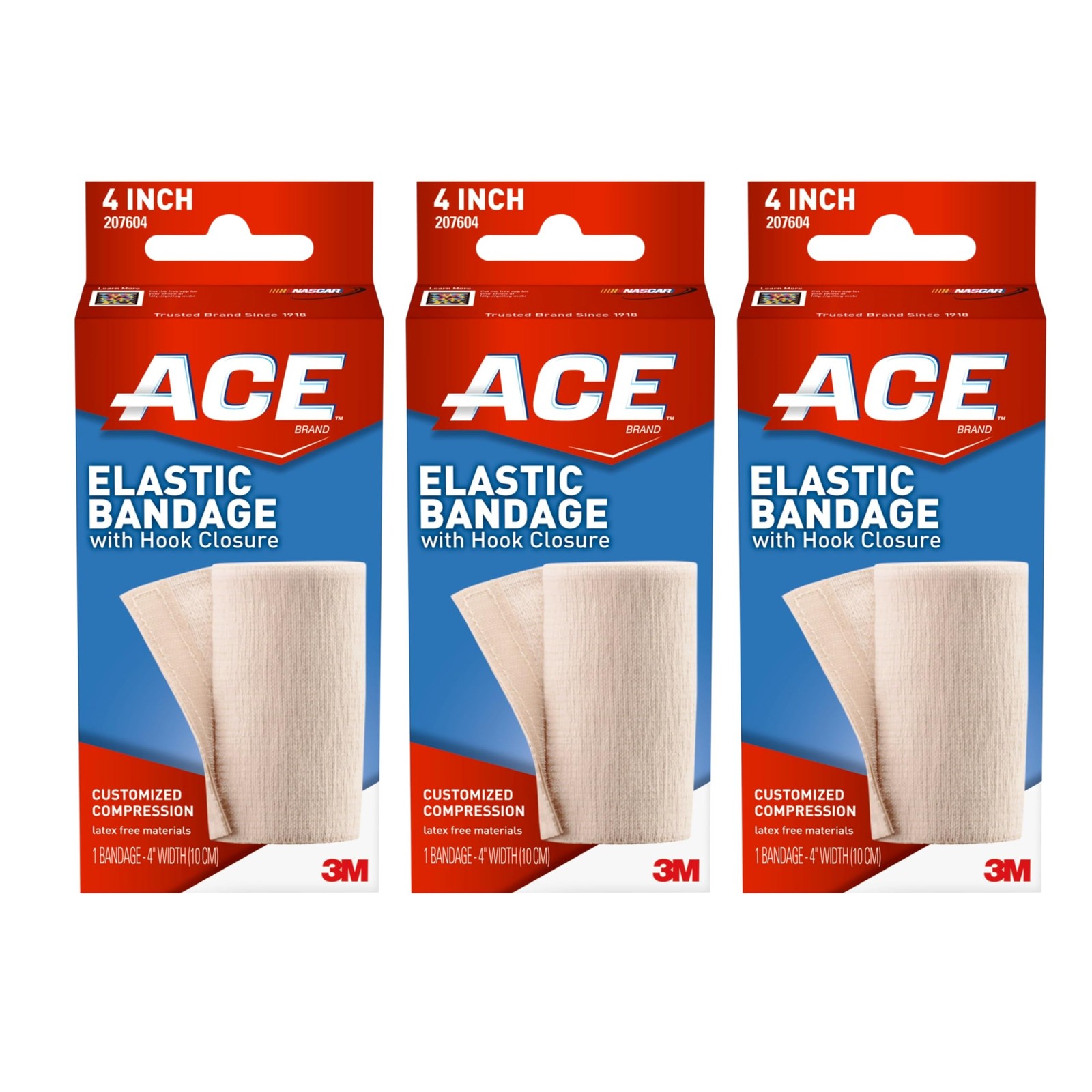 Elastic Bandage with Hook Closure, 4 Inches Wide, Pack of 3 – Adjustable Comp...