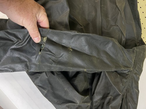 Mens Barbour Waxed Border Field Jacket Sz 46 - 117cm Lined Green Distressed - Picture 7 of 12