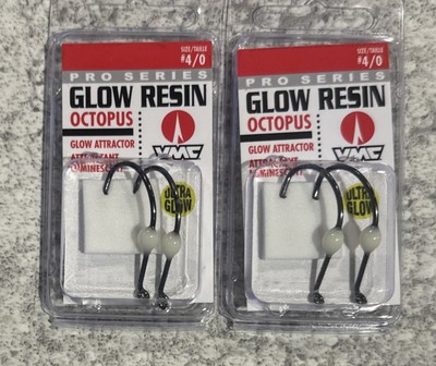 2 Packs VMC Pro Series Glow Resin Octopus Hooks Size 4/0 Glow