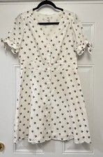 GAP White Dress floral puff sleeve lined button Fit Flare Beach Summer Work 10
