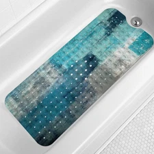 Turquoise Bathtub Mat Non Slip, 40 X 16 Inch Tub Mat for Bathroom, Abstract A...