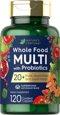 Whole Food Multivitamin with Probiotics | 120 Coated Caplets | Made with 20 Frui