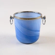 ZODAX Piraeus Blue Marble Glass Ice Bucket Silver Rim Door Knocker Handles 7"