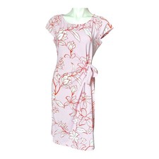 Talbots Effortless Jersey Bella Dress Pink White Striped Floral Wrap Style  Sz M