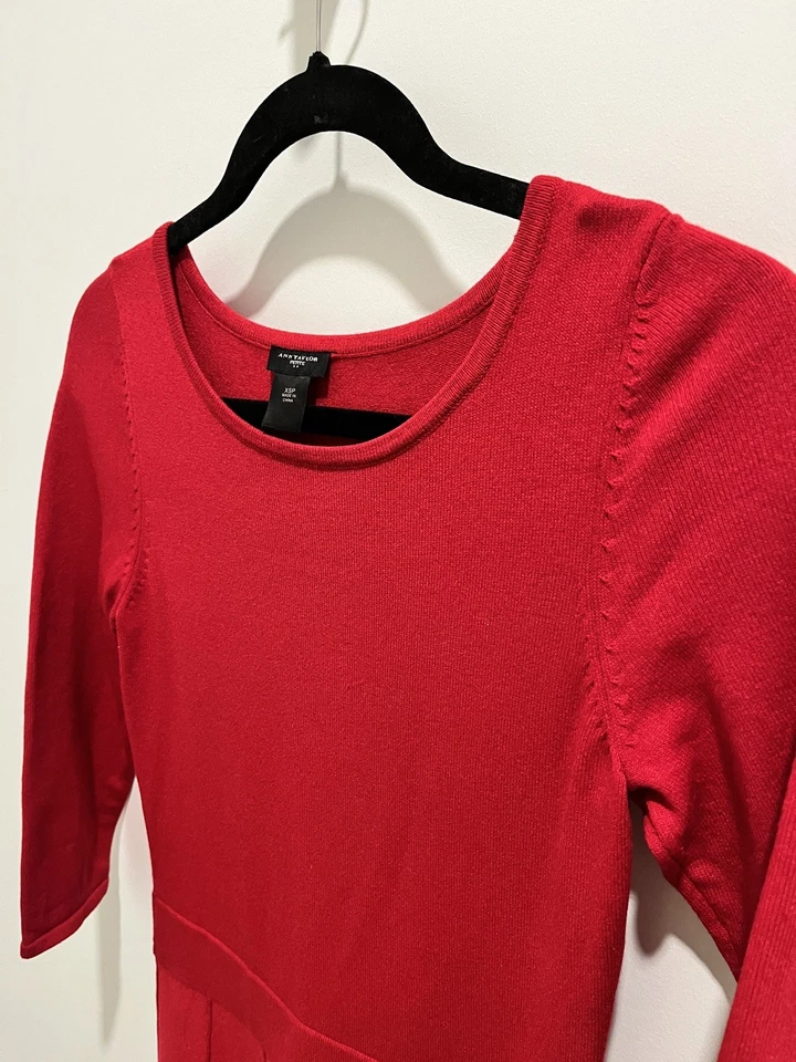 Ann Taylor Women's XS Petite Red Sweater Dress Rayon/Nylon Fit & Flare - Image 2 of 4