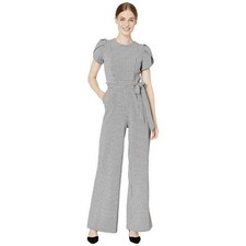 NWT Calvin Klein Tulip Sleeve Gingham Pattern Jumpsuit Tie Waist Pockets Size 12