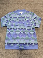 Scandia Woods Cardigan Sweater Mens M Blue Shawl Collar Aztec Geometric Oversize