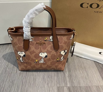 #ad NTW Coach X Peanuts City Mini Tote BagSignature Canvas Snoopy Print CBS83 Outlet $95.00
