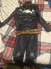 DC Batman Boys Jumpsuit, Cape, Mask, Boot Tops  Gloves Halloween Costume M