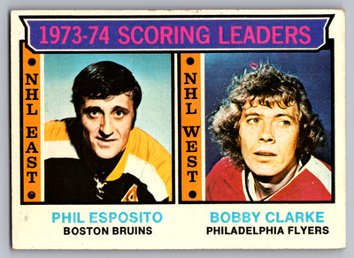 #ad 1974 75 TOPPS #3 PHIL ESPOSITO BRUINS amp; BOBBY CLARKE FLYERS POINTS LEADERS $7.00