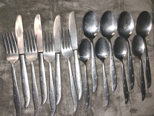 VTG Flatware, Starburst Atomic Star, Gojax Stainless Steel JAPAN 16 Piece