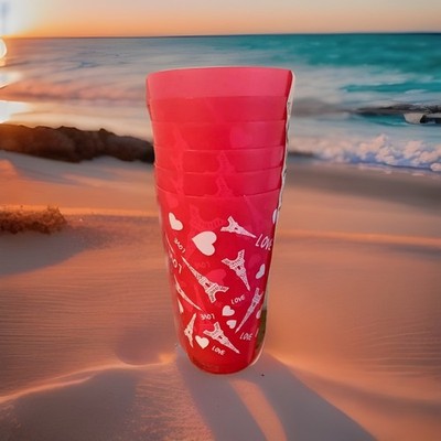 Eiffel Tower Paris Heart Cups Tumblers 6-Pack Pink Red 32oz Pool Beach Love