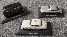 Set 3 unboxed Atlas Edition Vehicles Austin J2, Jaguar MK11, Aston Martin DB5