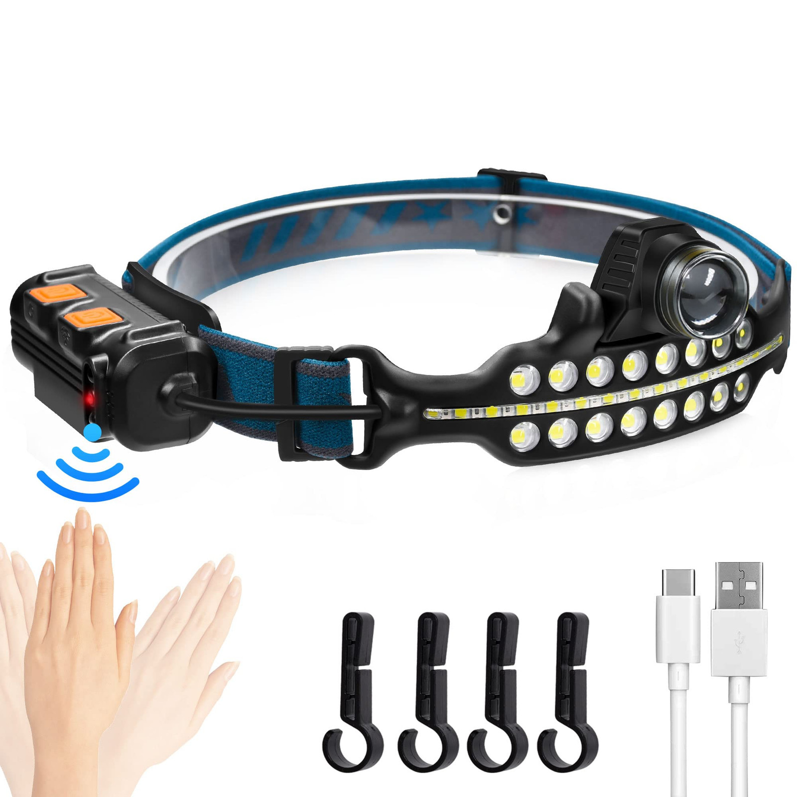 LED Headlamp Rechargeable Bright Hardhat Light COB Floodlight Red Lens Head F...