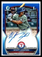 Wyatt Langford 2023 Bowman Draft 1st Bowman True Blue Refractor Auto #/150 Autos