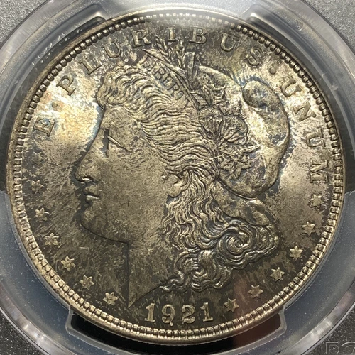1921 P Morgan Silver Dollar $1 PCGS MS65 Rainbow Toned BU Uncirculated US Coin