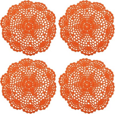uxcell Crochet Doilies, 4Pcs 8'' - Handmade Cotton Coaster, Orange 