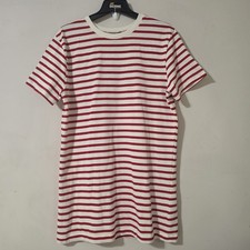 Ellison Women's Large Striped  Cotton Pullover Shirt Dress Short Sleeve Crewneck
