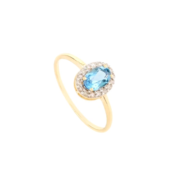 0.75 CT Natürlich Blau Topas Und Diamanten Halo Verlobungsring IN 10k Gelbgold - Bild 1 von 4